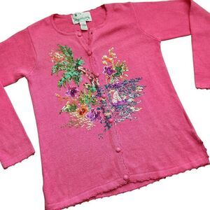 The Quacker Factory Sweater Cardigan Womens Small Oversized Med Large Sequin Flo